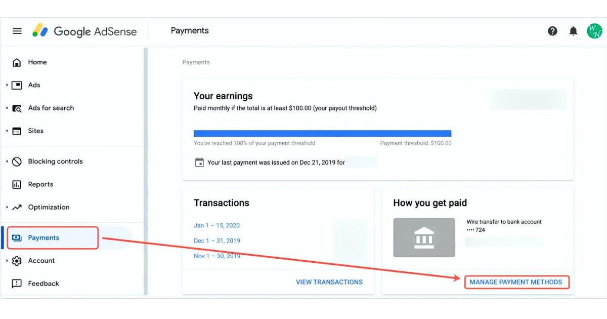 Payment Method Google AdSense
